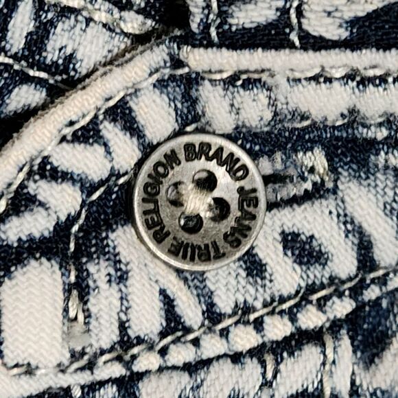 True Religion Mens Western Woven Shirt Short Sleeve Acid Wash Blue Denim Size S - Picture 6 of 12